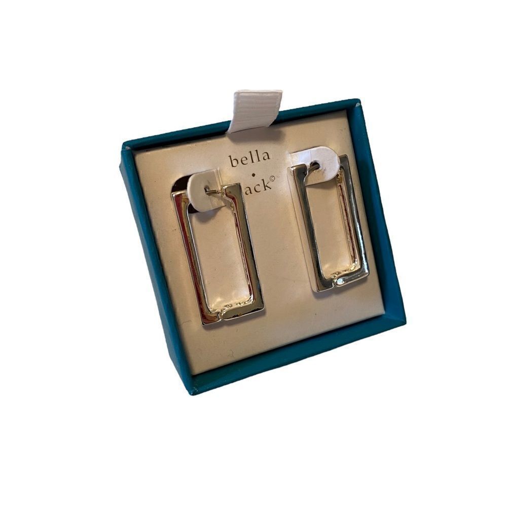 Bella Jack Bright Silver Toned Rectangular Drop Earrings.  Very Sharp Looking. - Picture 2 of 5